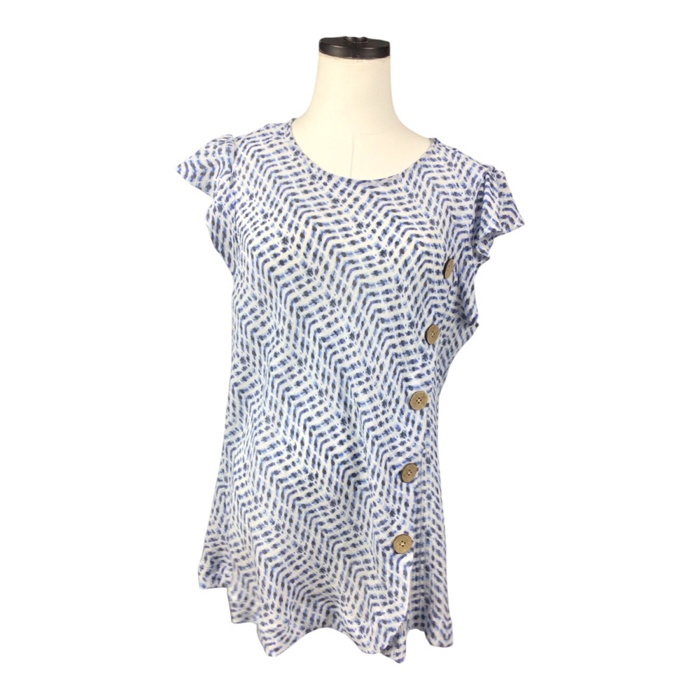 Robert Louis Blue & White Button-Side Patterned Tunic XL